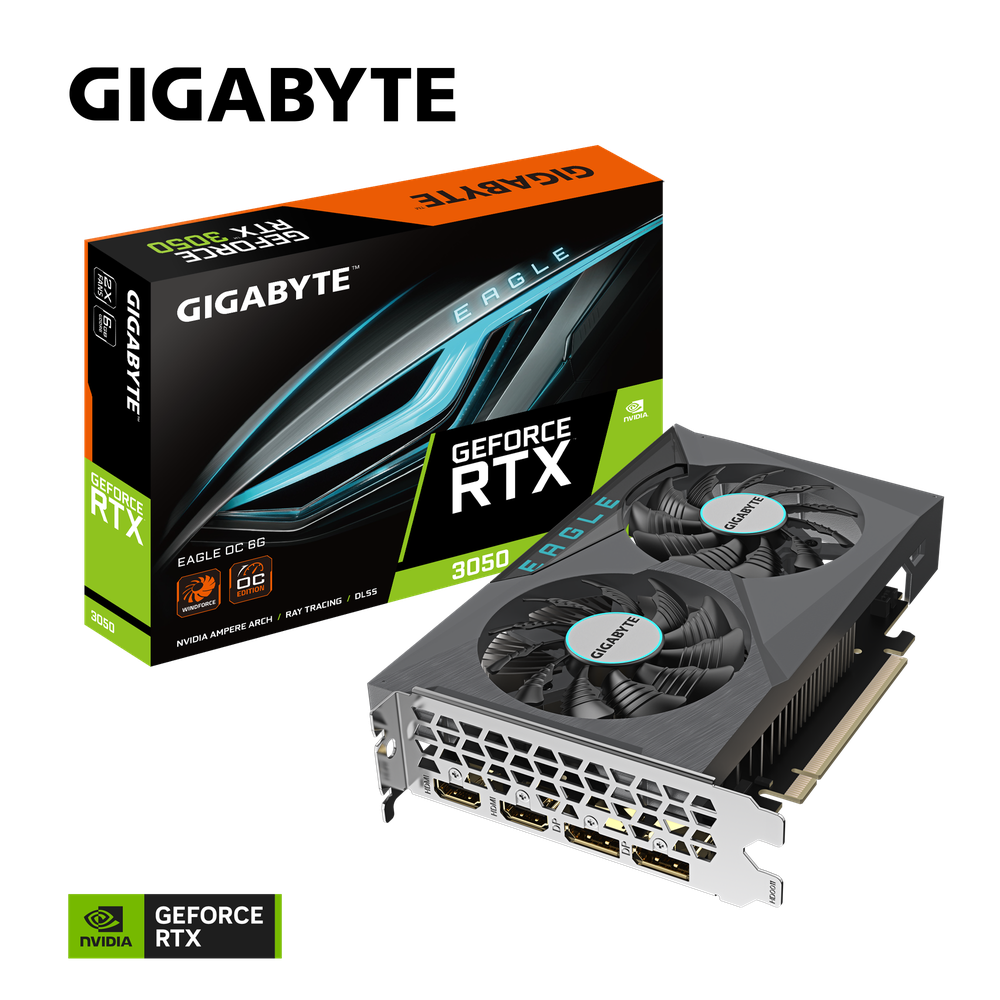 Gigabyte Nvidia GeForce RTX 3050 EAGLE OC 6G;GV-N3050EAGLE OC-6GD;NVIDIARTX 3050/REV1.0;PCI-E 4.0 x8/6 GB GDDR6/96 bit;DP*2/HDMI*2