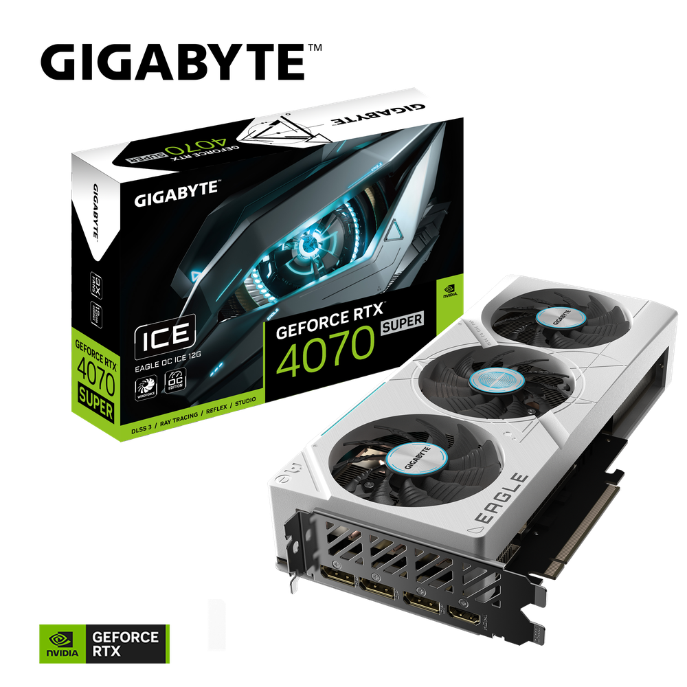 Nvidia GeForce RTX 4070 SUPER EAGLE OC ICE 12G GDDR6X 192 bit/2535MHz/PCI-E 4.0/Max Res 7680x4320/3x DP 1.4a & 1x HDMI 2.1a